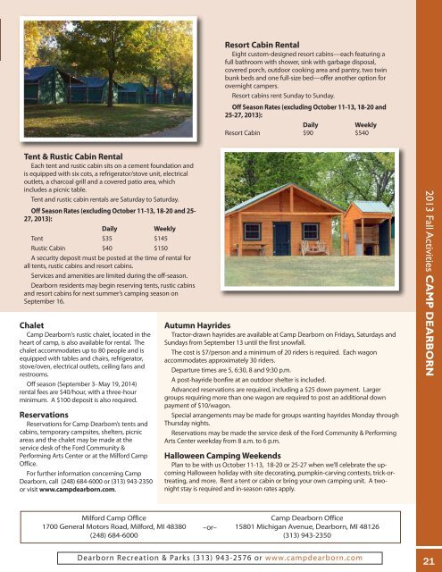 Recreation & Parks - 2013 Fall Activities Brochure - Camp Dearborn