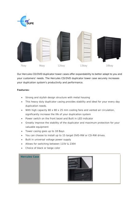 7bay 9bay 12bay 13bay 18bay Our Hercules CD/DVD duplicator ...