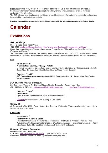 Arts E-bulletin October 2013 - Townsville City Council