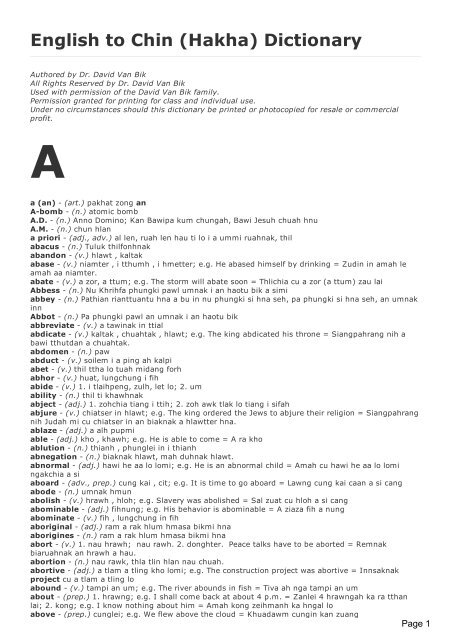 Print English To Chin Hakha Dictionary