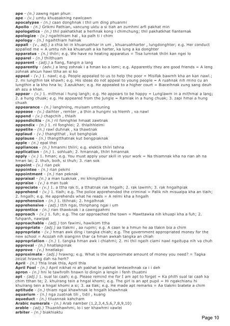 Print English to Chin (Hakha) Dictionary