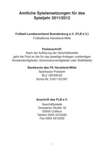 Amtliche Spielansetzungen für das Spieljahr 2011/2012