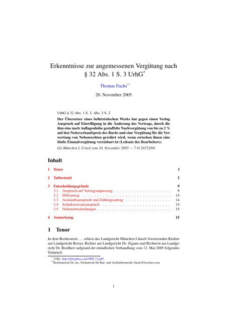 Erkenntnisse zur angemessenen Vergütung nach § 32 Abs. 1 S. 3 ...