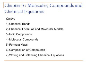 Chapter 3 : Molecules, Compounds and Chemical Equations