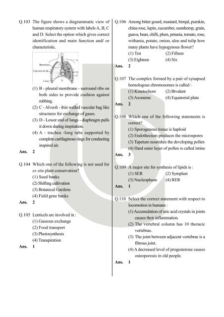 Download NEET-UG 2013 Answer Key (Code - X) - Bansal Classes