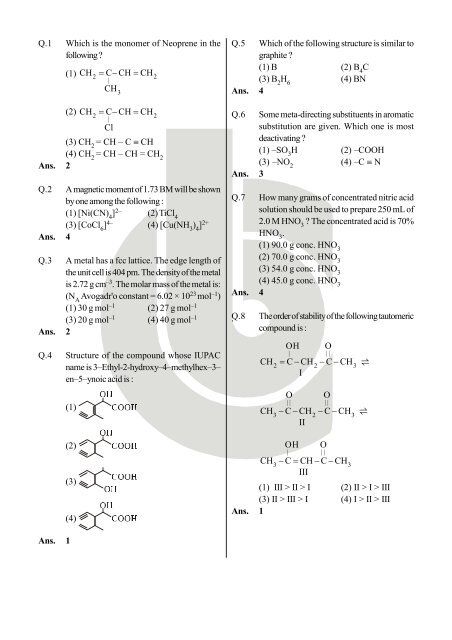 Download NEET-UG 2013 Answer Key (Code - X) - Bansal Classes