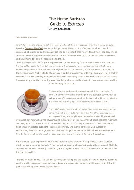 The Home Barista's Guide to Espresso - Coffee Prince in Surat