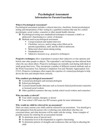 Psychological Assessment - School Mental Health