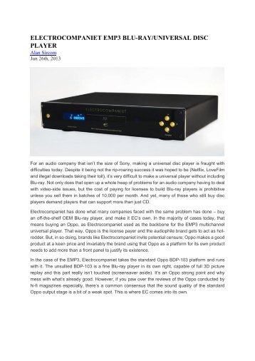 electrocompaniet emp3 blu-ray/universal disc player - SoundMania