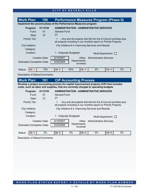 2007-08 2nd Quarter Status Report - City Of Beverly Hills