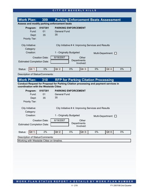 2007-08 2nd Quarter Status Report - City Of Beverly Hills