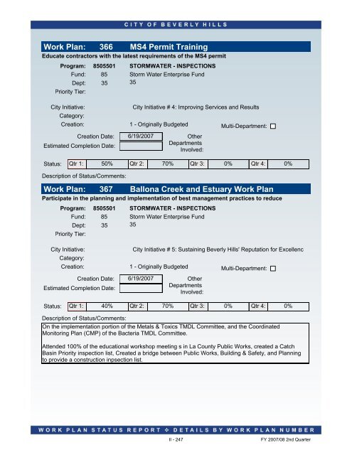 2007-08 2nd Quarter Status Report - City Of Beverly Hills