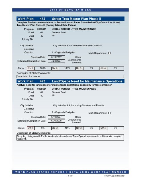 2007-08 2nd Quarter Status Report - City Of Beverly Hills