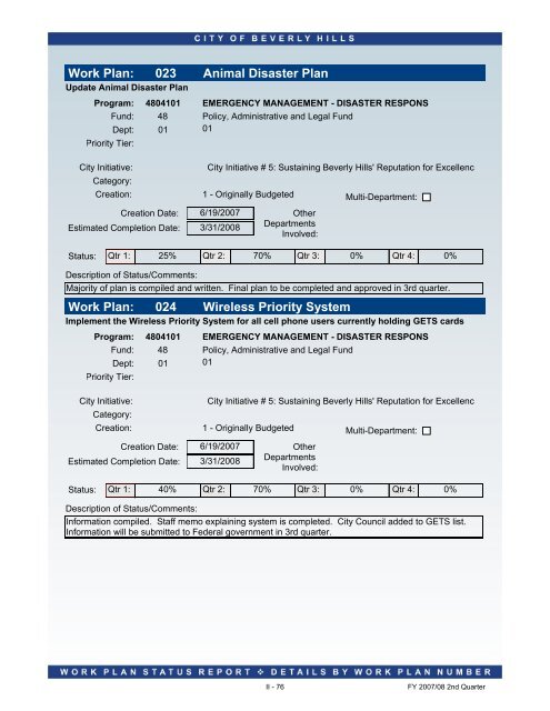 2007-08 2nd Quarter Status Report - City Of Beverly Hills