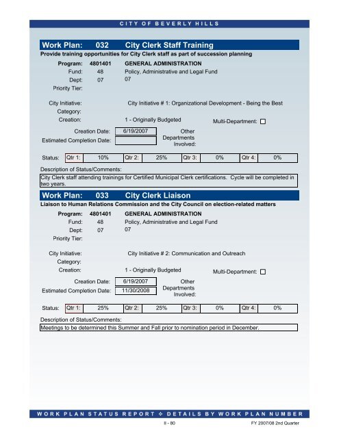 2007-08 2nd Quarter Status Report - City Of Beverly Hills