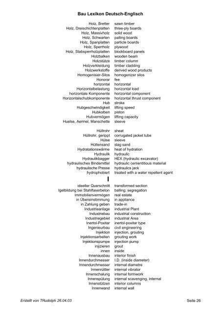 Bau Lexikon Deutsch - Englisch: A - fotobu.de