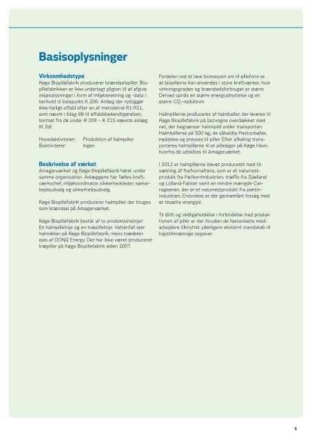 Køge Biopillefabrik, grønt regnskab 2012 (PDF 3 MB) - Vattenfall