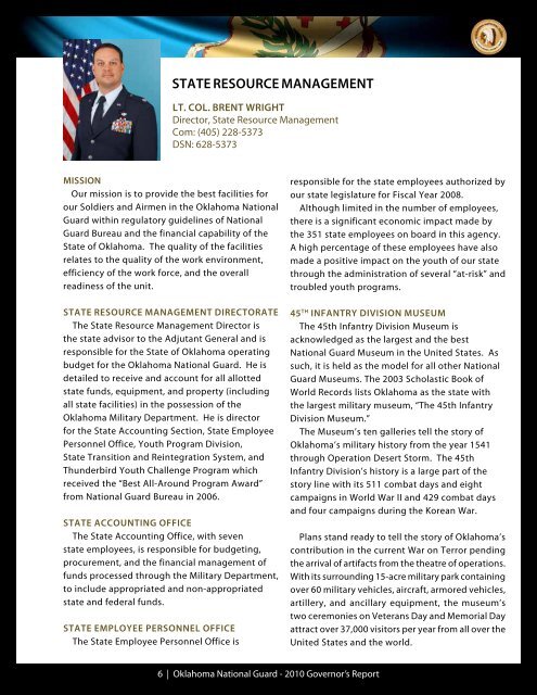 2010 Governor's Report - Oklahoma National Guard - U.S. Army