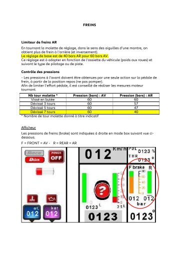 FREINS Limiteur de freins AR En tournant la molette de réglage ...