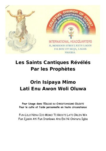 Les Saints Cantiques Révélés Par les Prophètes Orin Isipaya Mimo ...