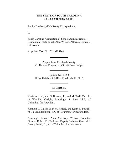 27286 - Disabato v. SCASA - SC Judicial Department