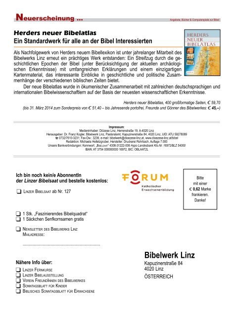 Angebote, Bücher & Computerspiele zur Bibel E xp ... - Diözese Linz