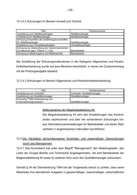 Bericht des Wiener Kontrollamtes - Kontrollamt der Stadt Wien