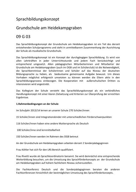 Sprachbildungskonzept Grundschule am Heidekampgraben 09 G 03
