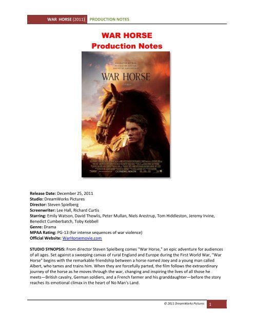 WAR HORSE Production Notes