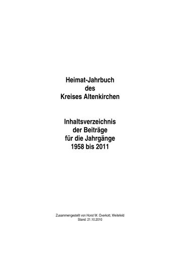 Heimat-Jahrbuch des Kreises Altenkirchen Inhaltsverzeichnis der ...