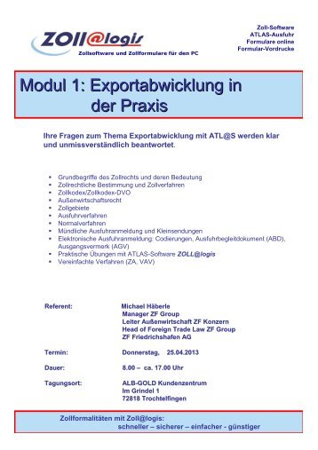 Modul 1: Exportabwicklung in der Praxis - ZOLL@logis