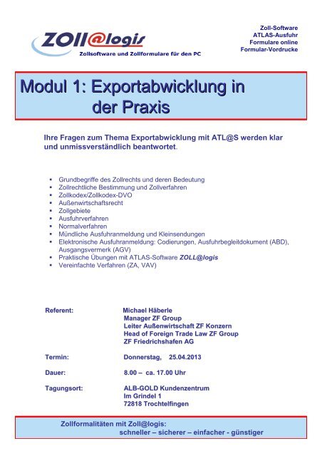 Modul 1: Exportabwicklung in der Praxis - ZOLL@logis