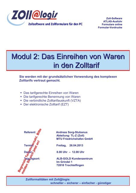 Modul 1: Exportabwicklung in der Praxis - ZOLL@logis