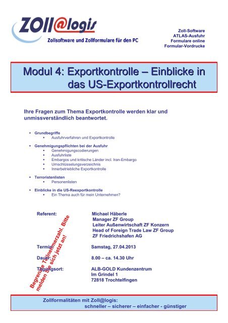 Modul 1: Exportabwicklung in der Praxis - ZOLL@logis