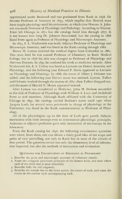 History of medical practice in Illinois - Bushnell Historical Society