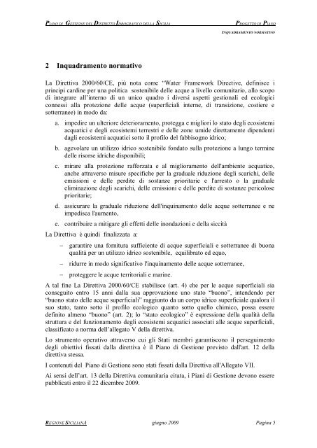 Progetto del Piano di Gestione. - Assessorato Territorio ed Ambiente