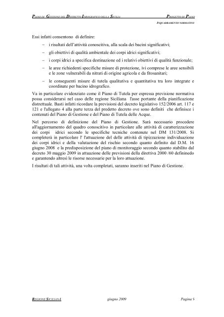 Progetto del Piano di Gestione. - Assessorato Territorio ed Ambiente