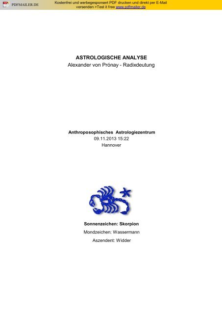 ASTROLOGISCHE ANALYSE Alexander von Prónay - Radixdeutung