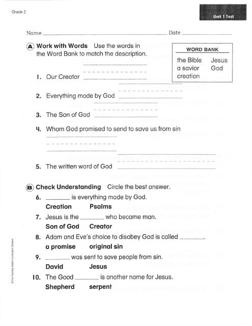 Second Grade Unit Test