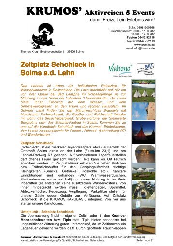 Zeltplatz Schohleck Beschreibung - Krumos' Aktivreisen & Events