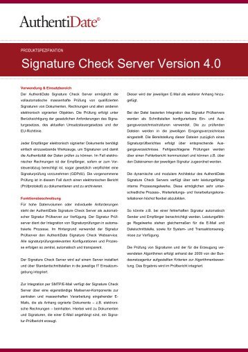 Signature Check Server Version 4.0 - AuthentiDate