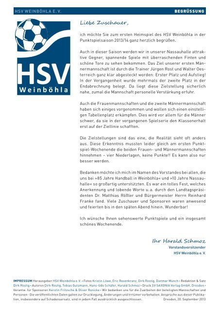 Programmheft vom ersten Heimspieltag - HSV Weinböhla