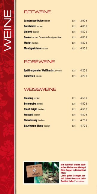 Speisen + Getränke - METROPOLIS Lounge Walldorf