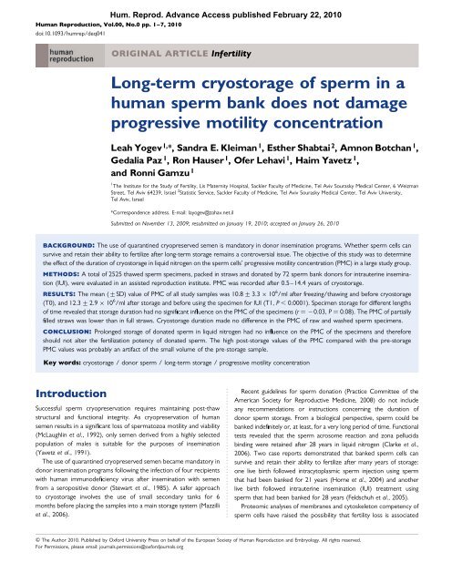 Long-term cryostorage of sperm in a human sperm bank does not ...