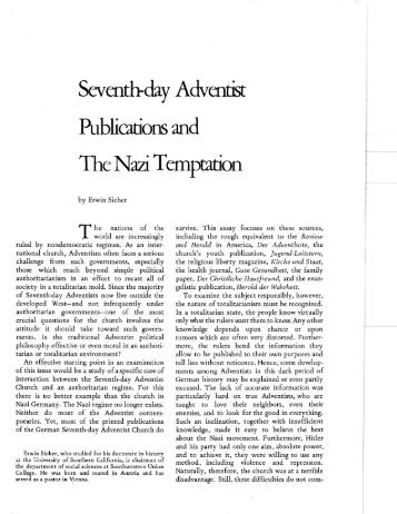 Seventh-day Adventist Publications and The Nazi Temptation