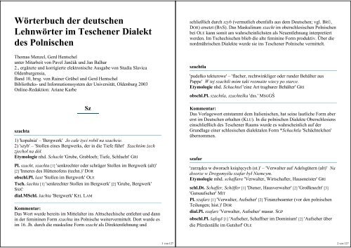 Wörterbuch deutscher Lehnwörter im Teschener Dialekt des Poln...