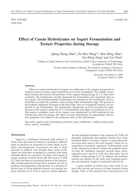 Effect of Casein Hydrolysates on Yogurt Fermentation - Food ...