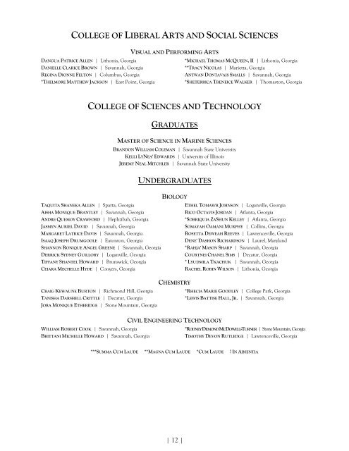 May 2012 Commencement Program - Savannah State University