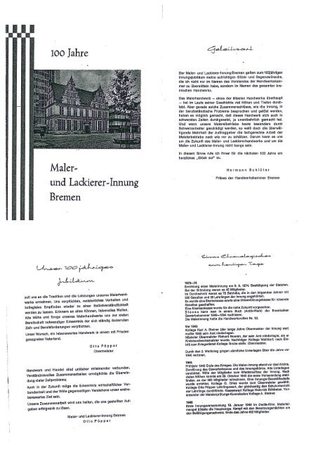 Festzeitschrift 100-Jahr-Feier - Maler- und Lackierer-Innung Bremen