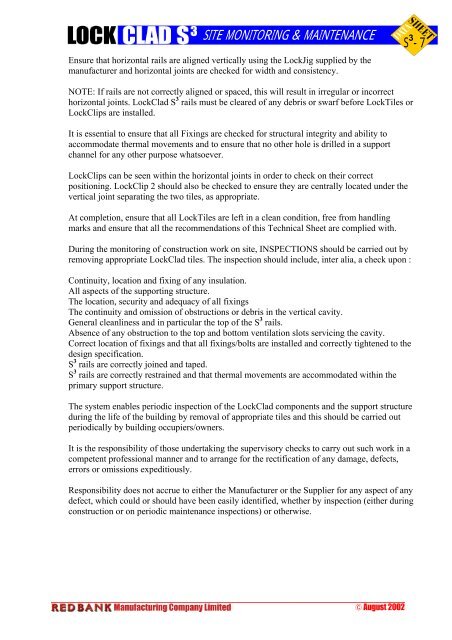 Lockclad INSTALLATION GUIDELINES